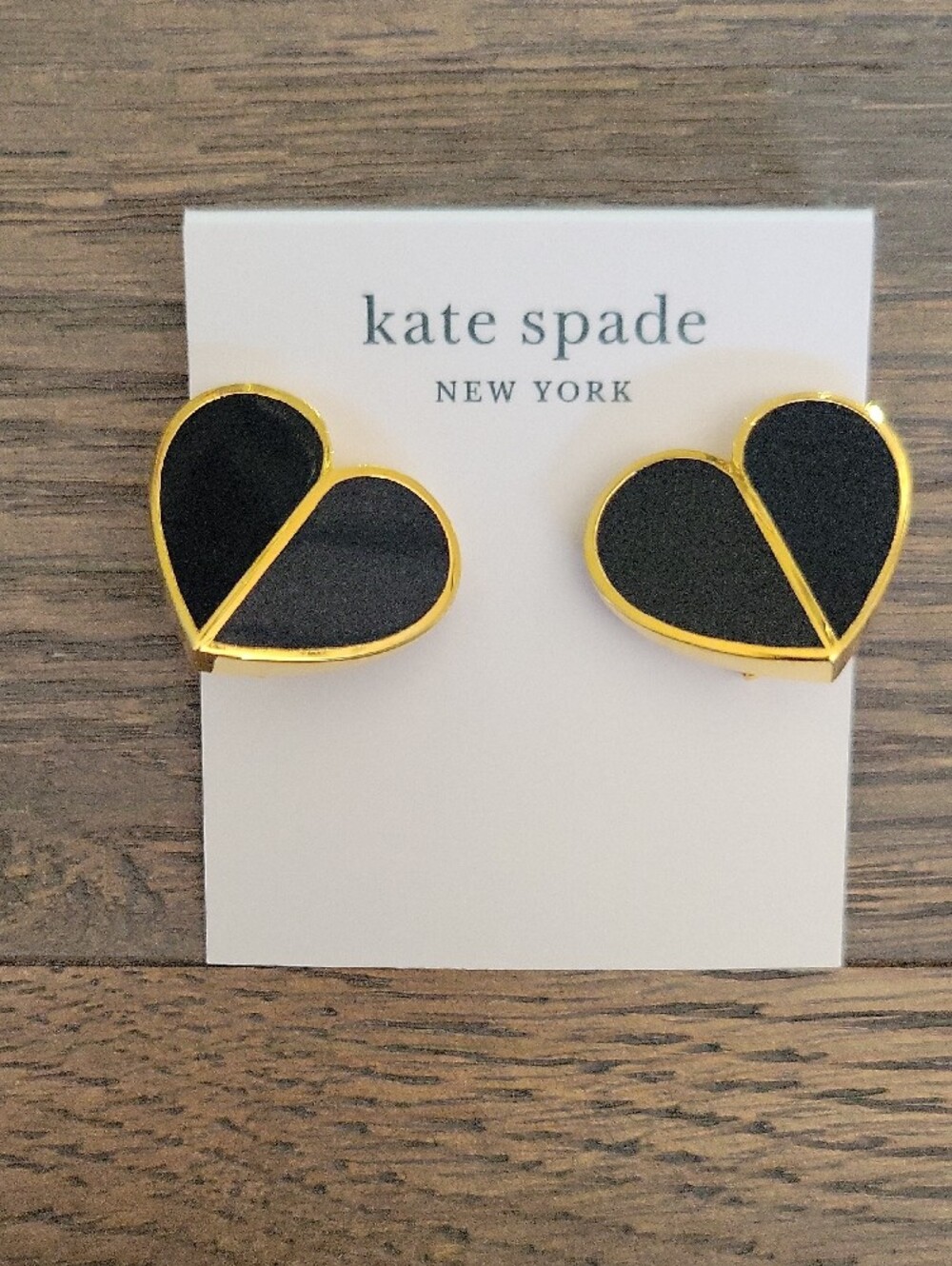 NWT Kate Spade Black and Gold Heart Stud Earrings